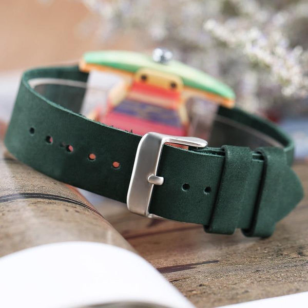 Planet Gates Wood Watch Creative Triangle Shape Dial Hour Clock Women Quartz Leather Bracelet Watch Women's Wrist Reloj Mujer