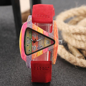 Planet Gates Wood Watch Creative Triangle Shape Dial Hour Clock Women Quartz Leather Bracelet Watch Women's Wrist Reloj Mujer
