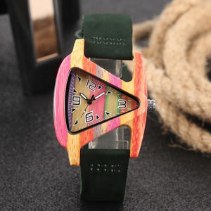 Planet Gates Wood Watch Creative Triangle Shape Dial Hour Clock Women Quartz Leather Bracelet Watch Women's Wrist Reloj Mujer