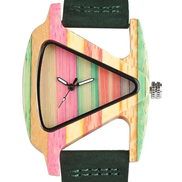 Planet Gates Wood Watch Creative Triangle Shape Dial Hour Clock Women Quartz Leather Bracelet Watch Women's Wrist Reloj Mujer