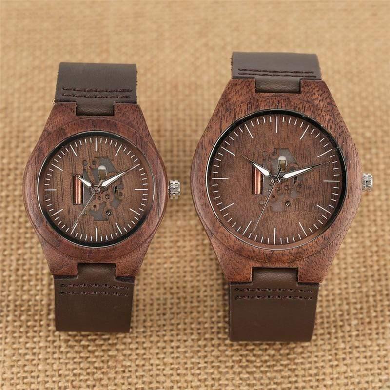 Planet Gates Wooden Couple Watch Quartz Leather Band Handmade Walnut Wood Watches Hollow Dial Valentine's Day Lover Gift reloj para parej
