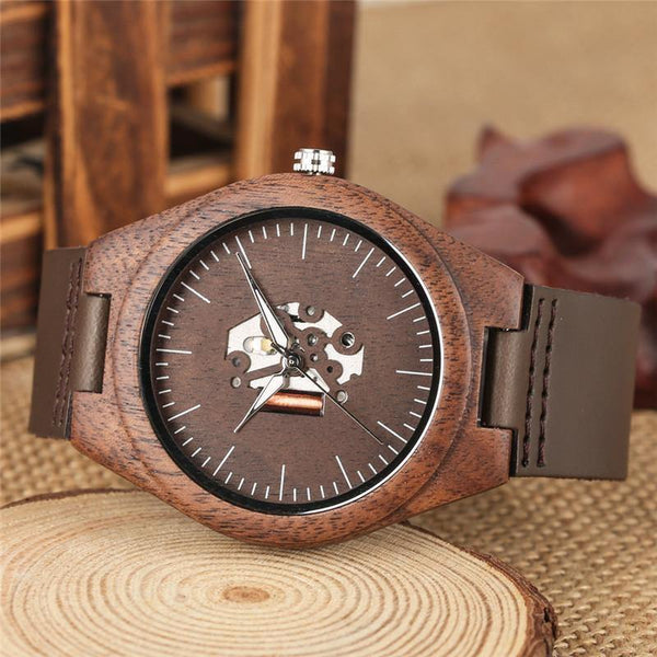Planet Gates Wooden Couple Watch Quartz Leather Band Handmade Walnut Wood Watches Hollow Dial Valentine's Day Lover Gift reloj para parej