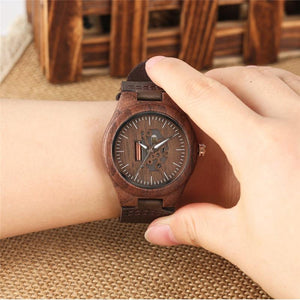 Planet Gates Wooden Couple Watch Quartz Leather Band Handmade Walnut Wood Watches Hollow Dial Valentine's Day Lover Gift reloj para parej