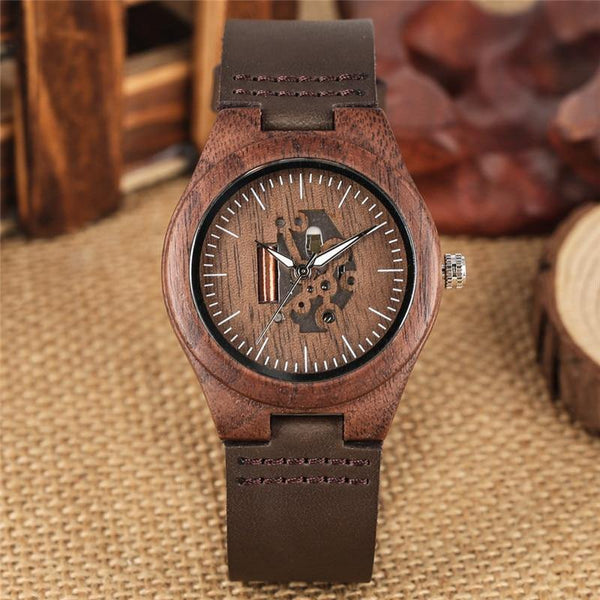 Planet Gates Wooden Couple Watch Quartz Leather Band Handmade Walnut Wood Watches Hollow Dial Valentine's Day Lover Gift reloj para parej