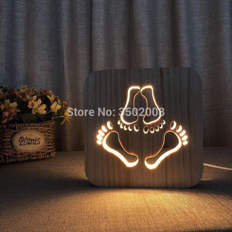 Planet Gates Wooden footprints shaped hollow night lights LED warm white light USB power as room decoration or novelty gifts