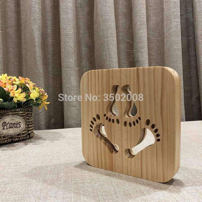 Planet Gates Wooden footprints shaped hollow night lights LED warm white light USB power as room decoration or novelty gifts