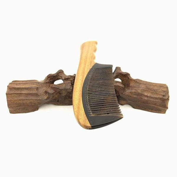 Planet Gates Wooden Hair Care Styling Real Buffalo Horn and Green Sandalwood Comb Haarpflege  Der kamm with Free Velvet Pouch L-734