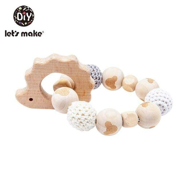 Planet Gates Wooden Hedgehog Let's Make 1PC Wooden Teether Hedgehog Crochet Beads Wood Crafts Ring Engraved Bead Baby Teether Wooden Toys For Baby Rattle