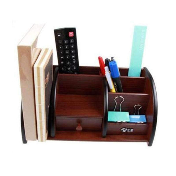 Planet Gates Wooden Pen Holder Stationery Holder Pen Pots Desk Organizer Pencil Stands Office Desk Accessories with Small Drawer