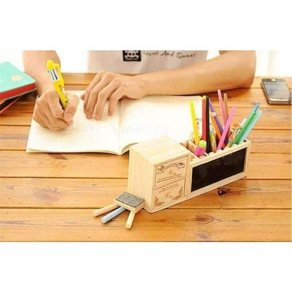 Planet Gates Wooden Pen Holder with Blackboard Cute Desktop Pencil Holder Kawaii Desk Tidy Organizer Pen Pot Creative Office Accessories