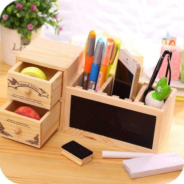 Planet Gates Wooden Pen Holder with Blackboard Cute Desktop Pencil Holder Kawaii Desk Tidy Organizer Pen Pot Creative Office Accessories