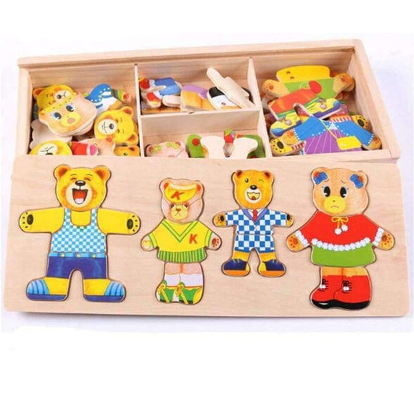 Planet Gates Wooden Puzzle Set Baby Educational Toys Bear Changing Clothes Puzzles Kids Children's Wooden Toy Free Shipping