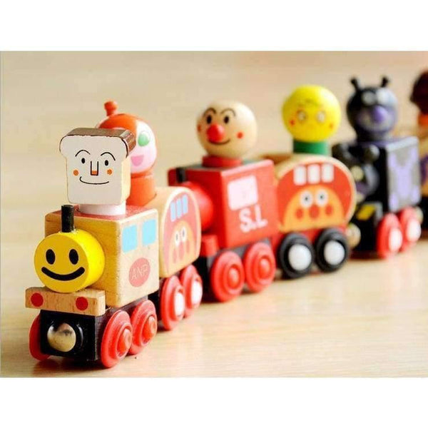 Planet Gates Wooden toy 6pcs Cars Magnetic small Cartoon Train magnetic bread superman, Wood Educational Kids Classic Train toy