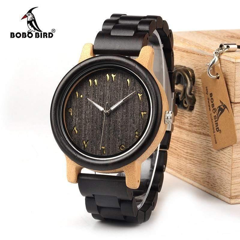 Planet Gates Wooden Watches Eastern Arabic Persian Farsi Numerals Dial Face Watches Ebony Band Watch for Lover's