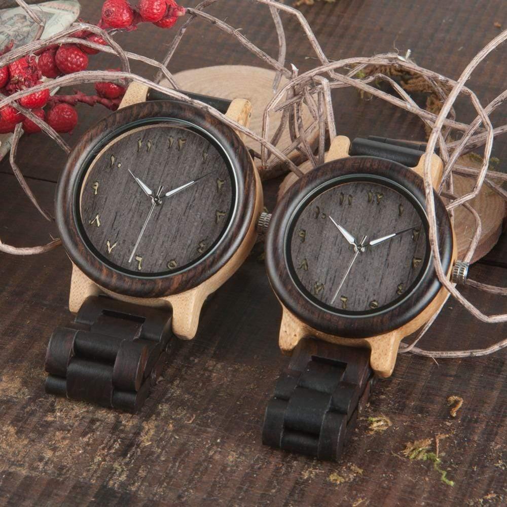 Planet Gates Wooden Watches Eastern Arabic Persian Farsi Numerals Dial Face Watches Ebony Band Watch for Lover's