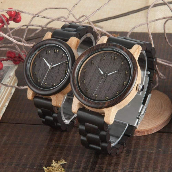 Planet Gates Wooden Watches Eastern Arabic Persian Farsi Numerals Dial Face Watches Ebony Band Watch for Lover's
