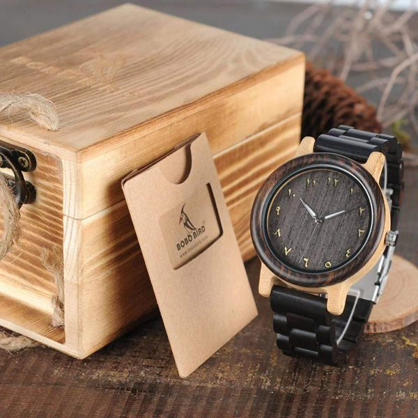 Planet Gates Wooden Watches Eastern Arabic Persian Farsi Numerals Dial Face Watches Ebony Band Watch for Lover's
