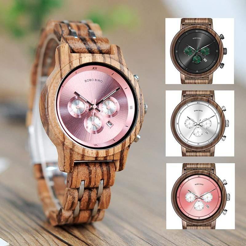 Planet Gates Wooden Watches for Lovers Wood and Steel Combined Design with Stop Watch Three Colors Option