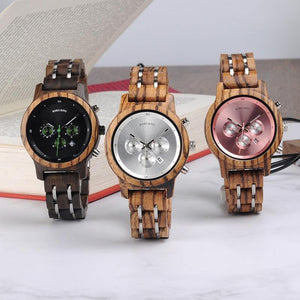 Planet Gates Wooden Watches for Lovers Wood and Steel Combined Design with Stop Watch Three Colors Option