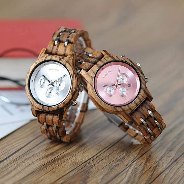 Planet Gates Wooden Watches for Lovers Wood and Steel Combined Design with Stop Watch Three Colors Option