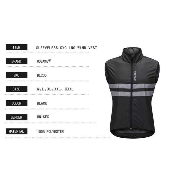 Planet Gates WOSAWE Reflective Cycling Vests Sleeveless Windproof Shirts MTB Road Bike Bicycle Jersey Top Cycle Clothing Wind Coat