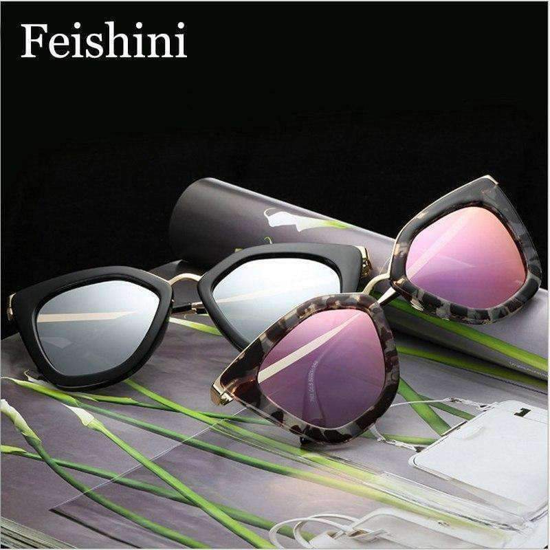 Planet Gates WTYJ076 black FEISHINI Plastic Celebrity Luxury Sunglasses Women Cat eye Vintage Mirror Superstar Quality Accessories Eyewear Ladies Brand