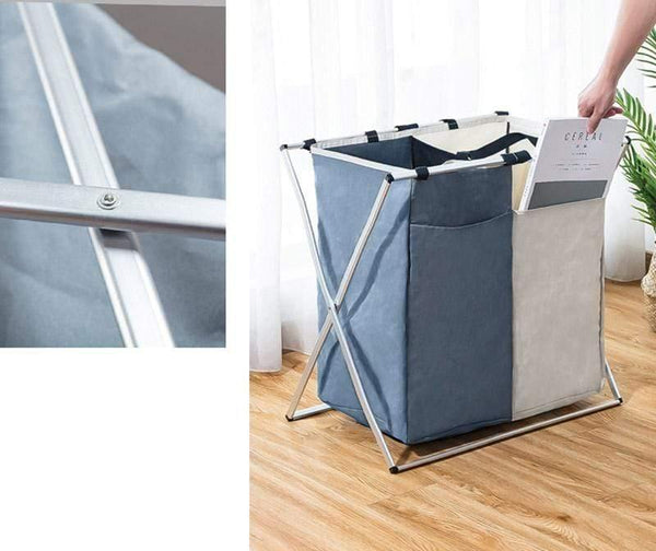 X-shape Foldable Dirty Laundry Basket Organizer Printed Collapsible Three Grid Home Laundry Hamper Sorter Laundry Basket Large