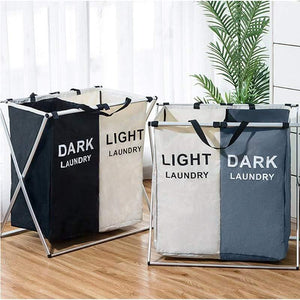 X-shape Foldable Dirty Laundry Basket Organizer Printed Collapsible Three Grid Home Laundry Hamper Sorter Laundry Basket Large