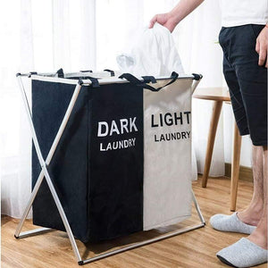 X-shape Foldable Dirty Laundry Basket Organizer Printed Collapsible Three Grid Home Laundry Hamper Sorter Laundry Basket Large