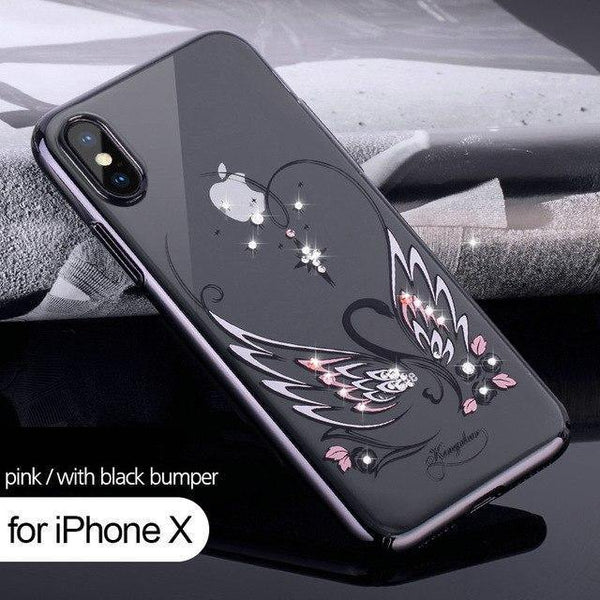 Planet Gates X-Swan-Black Case for iPhone 7 X 8 Plus Cover Swarovski Element Crystals Phone Case for iPhone 7 Case Cover Plated Hard