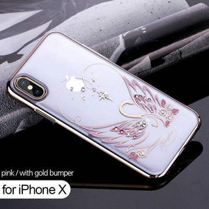 Planet Gates X-Swan-Gold Case for iPhone 7 X 8 Plus Cover Swarovski Element Crystals Phone Case for iPhone 7 Case Cover Plated Hard