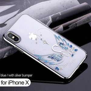 Planet Gates X-Swan-Silver Case for iPhone 7 X 8 Plus Cover Swarovski Element Crystals Phone Case for iPhone 7 Case Cover Plated Hard
