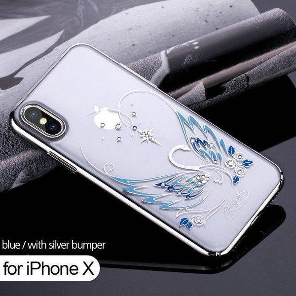 Planet Gates X-Swan-Silver Case for iPhone 7 X 8 Plus Cover Swarovski Element Crystals Phone Case for iPhone 7 Case Cover Plated Hard