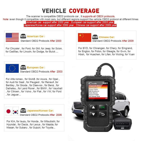 Planet Gates X431 CR3001 Full OBD2 Scanner OBD 2 Engine Code Reader Creader 3001 Car Diagnostic tool PK CR319 AD310 ELM327 Scan tool