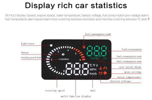 Planet Gates X6 3Inch Car HUD Head Up Display OBD2 II Universal Overspeed Warning System Projector Windshield Auto Electronic Voltage Alarm
