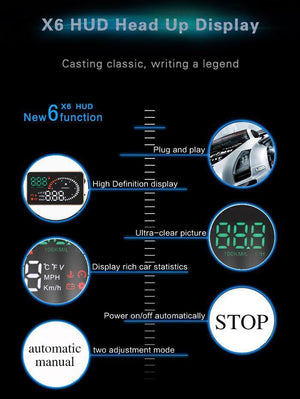 Planet Gates X6 3Inch Car HUD Head Up Display OBD2 II Universal Overspeed Warning System Projector Windshield Auto Electronic Voltage Alarm