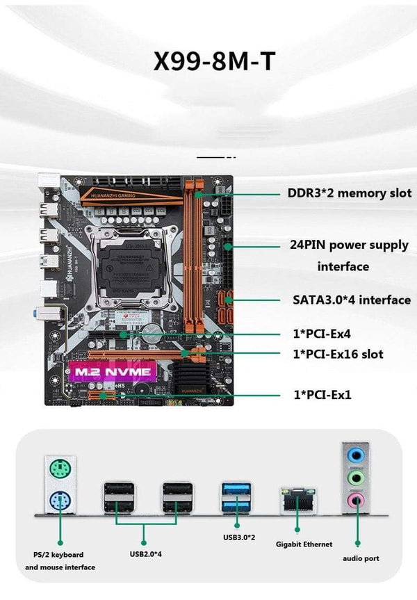 Planet Gates X99-8M-T Motherboard Support Intel XEON E5 X99 LGA2011-3 All Series DDR3 RECC NON-ECC Memory NVME USB3.0 SATA MATX