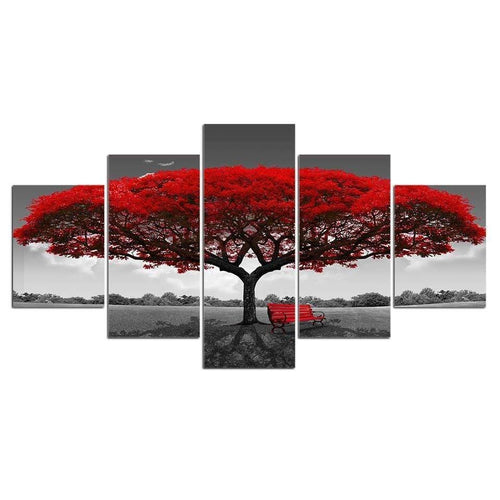 Planet Gates XA2418C / Small unframed Panel Painting Print Painting Canvas Art Red Tree Scenery Modular Pictures Large Wall Pictures For Living Room
