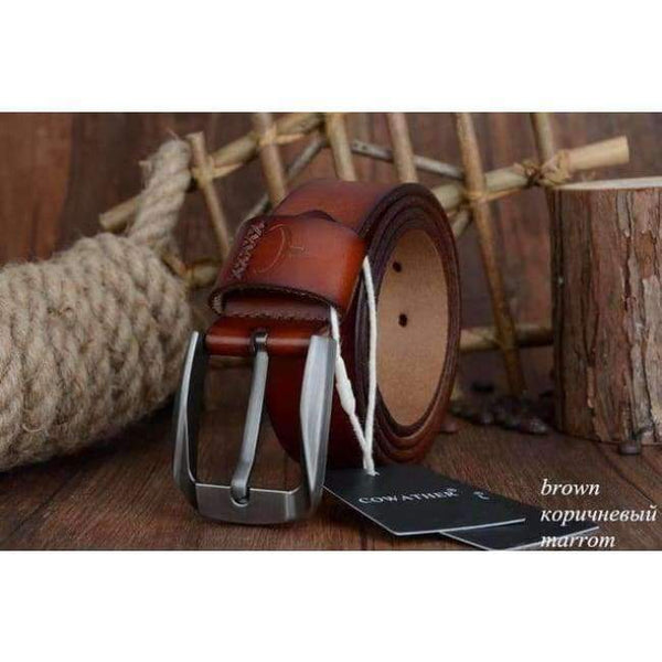 Planet Gates XF008 кафяв / 100 см COWATHER Колани от естествена кожа с катарама и винтидж стил за мъже 130 см висококачествен мъжки колан cinturones hombre безплатна доставка