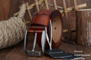 Planet Gates XF008 brown / 100cm Vintage style pin buckle cow genuine leather belts for men 130cm high quality mens belt  free shipping