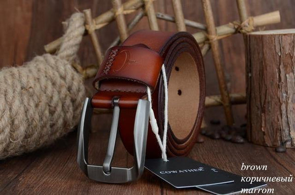 Planet Gates XF008 brown / 100cm Vintage style pin buckle cow genuine leather belts for men 130cm high quality mens belt  free shipping