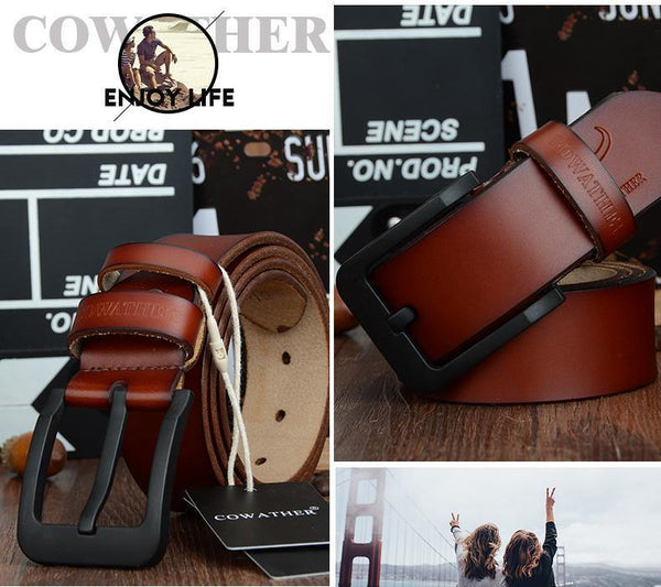 Fashion male belt cow genuine leather belts hot sale strap pin buckle black brown coffee waistband free shipping - Planet Gates