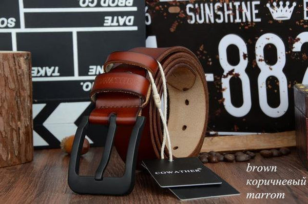 Planet Gates XF010 brown / 100cm Fashion male belt cow genuine leather belts hot sale strap pin buckle black brown coffee waistband free shipping