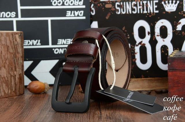 Planet Gates XF010 coffee / 100cm Fashion male belt cow genuine leather belts hot sale strap pin buckle black brown coffee waistband free shipping