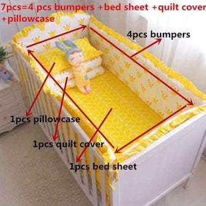 Planet Gates xiaohuangguan 7Pcs Hot ! Baby Bedding Set 100% Cotton Crib Bedding Set Baby Cot Protector Safe Bumpers Bed Sheet Quilt Cover Pillowcase