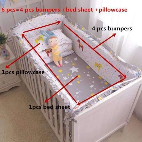 Planet Gates xiaomuma 6pcs/set Blue Universe Design Crib Bedding Set Cotton Toddler Baby Bed Linens Include Baby Cot Bumpers Bed Sheet Pillowcase