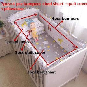 Planet Gates xiaomuma 7Pcs Hot ! Baby Bedding Set 100% Cotton Crib Bedding Set Baby Cot Protector Safe Bumpers Bed Sheet Quilt Cover Pillowcase