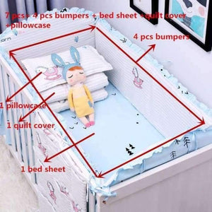 Planet Gates xingfuxiaomuma 7Pcs Hot ! Baby Bedding Set 100% Cotton Crib Bedding Set Baby Cot Protector Safe Bumpers Bed Sheet Quilt Cover Pillowcase
