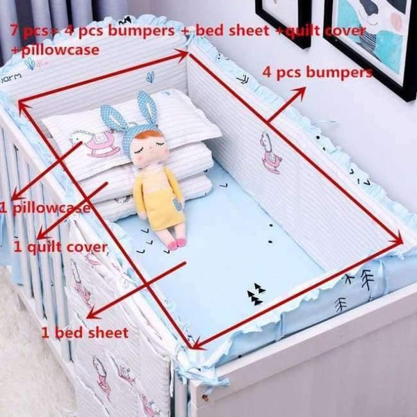 Planet Gates xingfuxiaomuma 7Pcs Hot ! Baby Bedding Set 100% Cotton Crib Bedding Set Baby Cot Protector Safe Bumpers Bed Sheet Quilt Cover Pillowcase