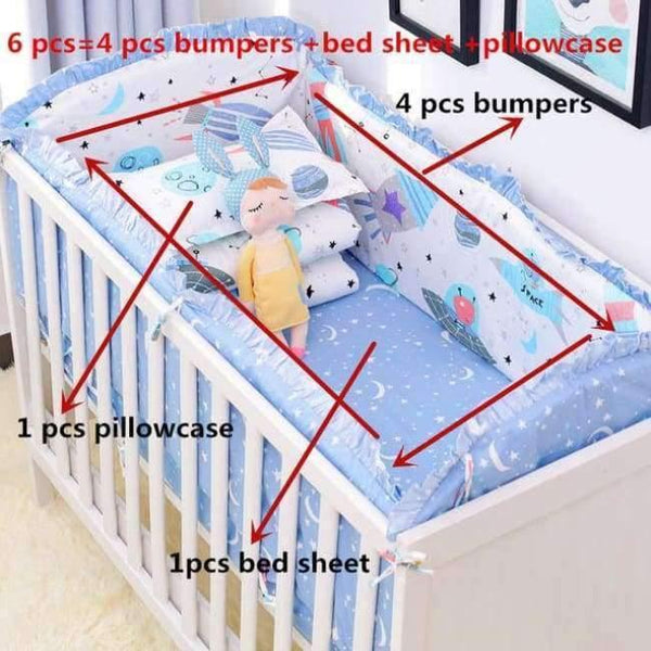 Planet Gates xingjibaobei 6pcs/set Blue Universe Design Crib Bedding Set Cotton Toddler Baby Bed Linens Include Baby Cot Bumpers Bed Sheet Pillowcase
